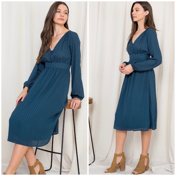 LAST ONE❗️ROKOKO Dark Teal Polka Dot Flowy Midi Dress - Picture 10 of 10